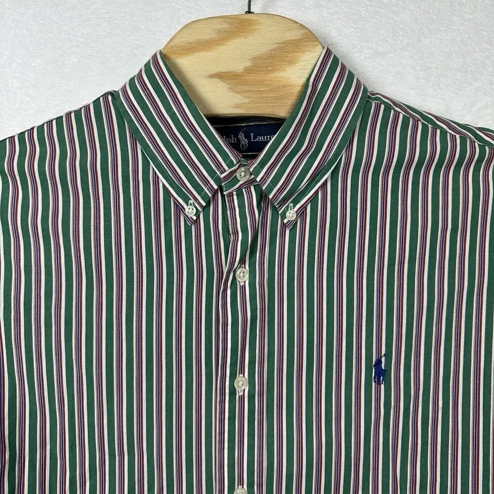 Polo Ralph Lauren Button Down Men’s Size XL CUSTOM Fit‎ Striped Green Pink